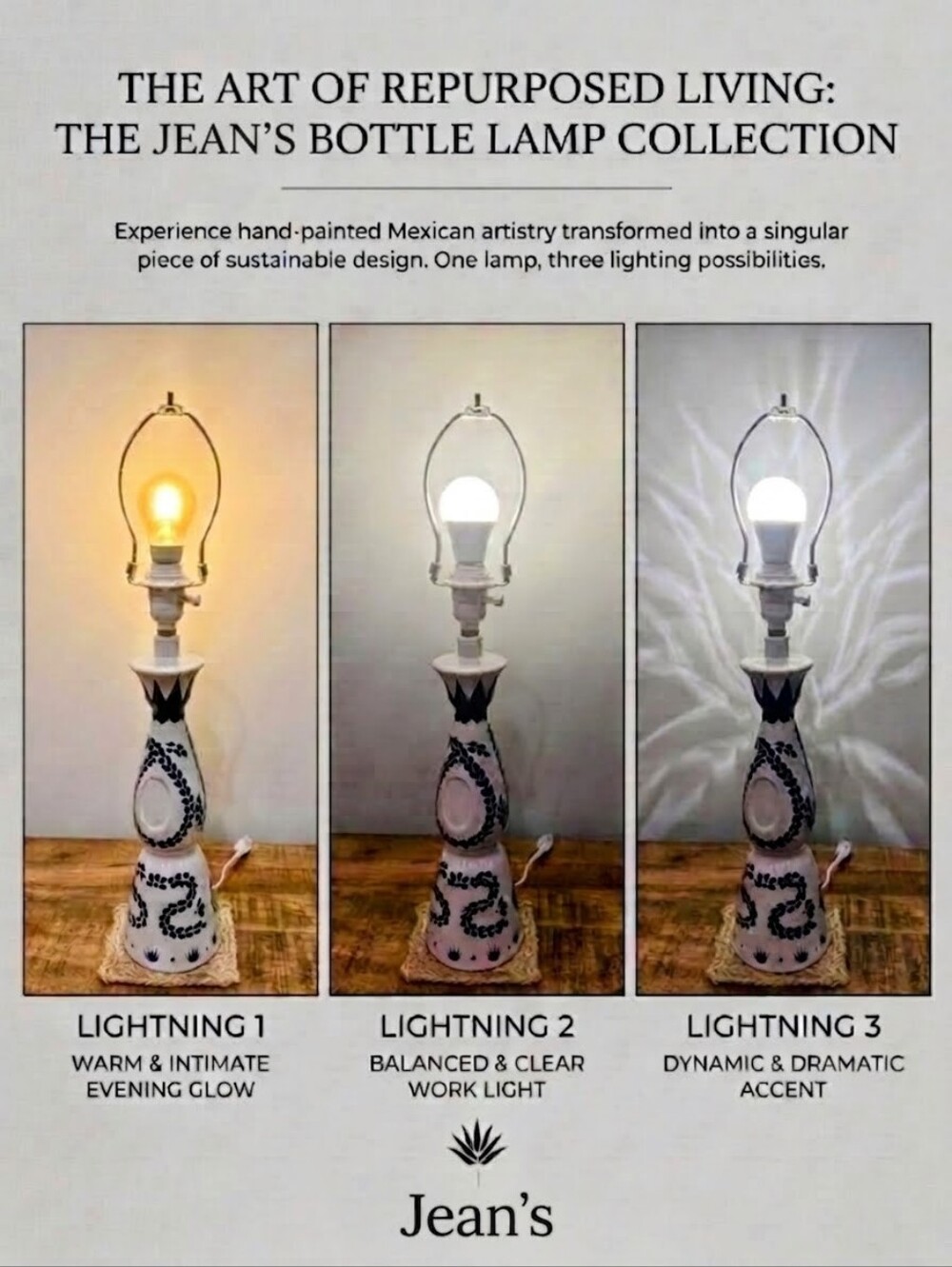 JEAN'S CLASE AZUL TEQUILA BOTTLE 750 ML HANDCRAFTED LAMP w/ 3-WAY DIMMER SWITCH